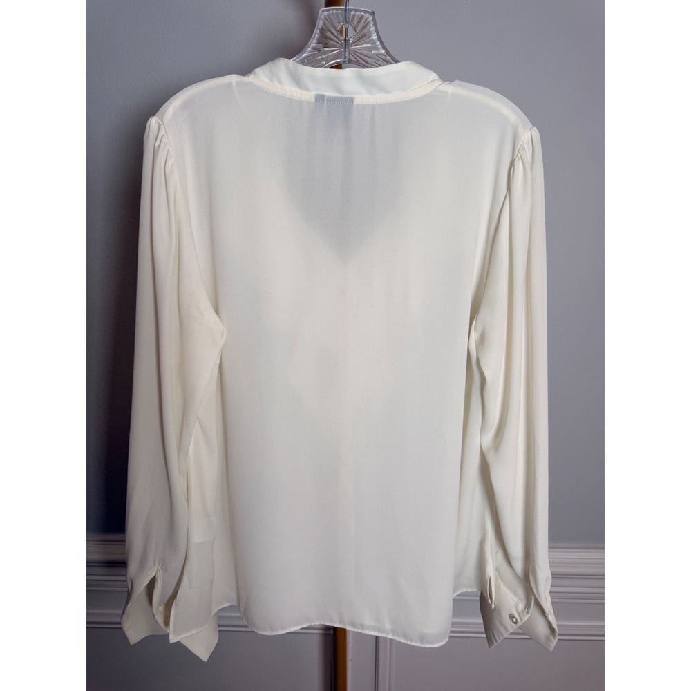 Kaari Blue Ruffle V-Neck Blouse Women Size L Ivory Polyester Romantic Career - Picture 2 of 7